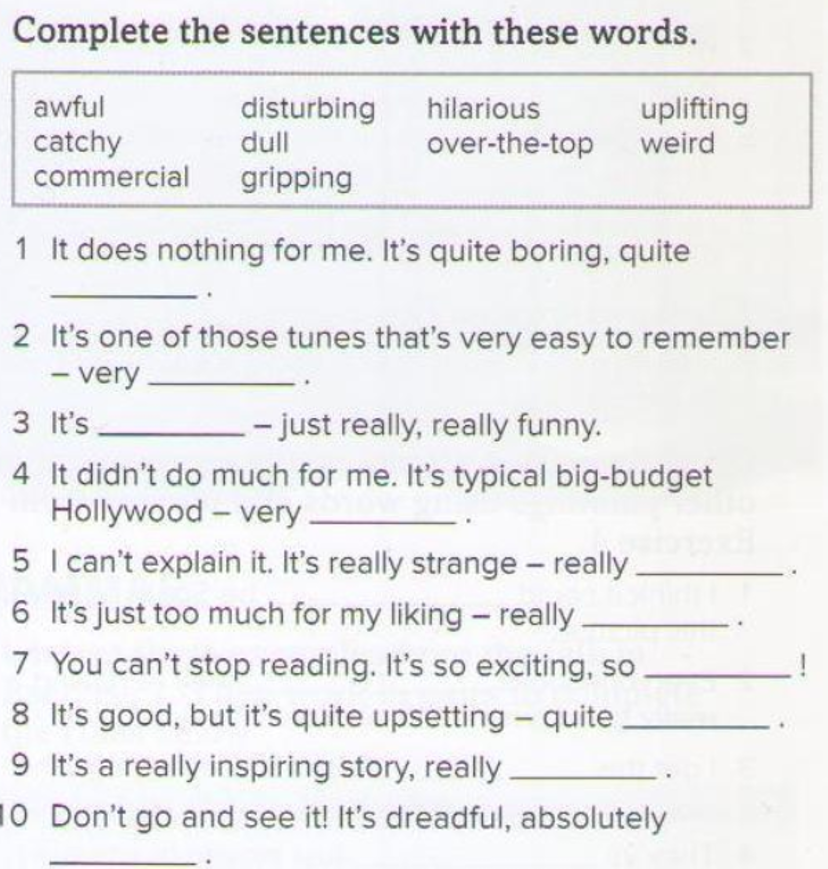 Gap-fill exercise showing short sentences